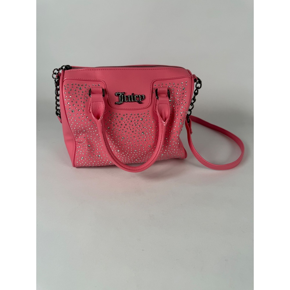 Juicy Couture Pink Rhinestone Mini Satchel Crossbody Bag Gunmetal Logo Charm